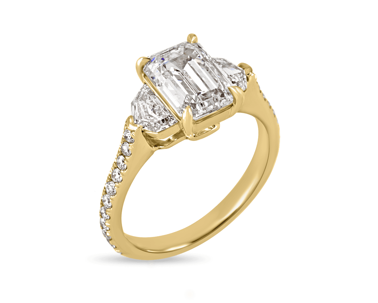 Emerald and Shield Cut Pave Trilogy