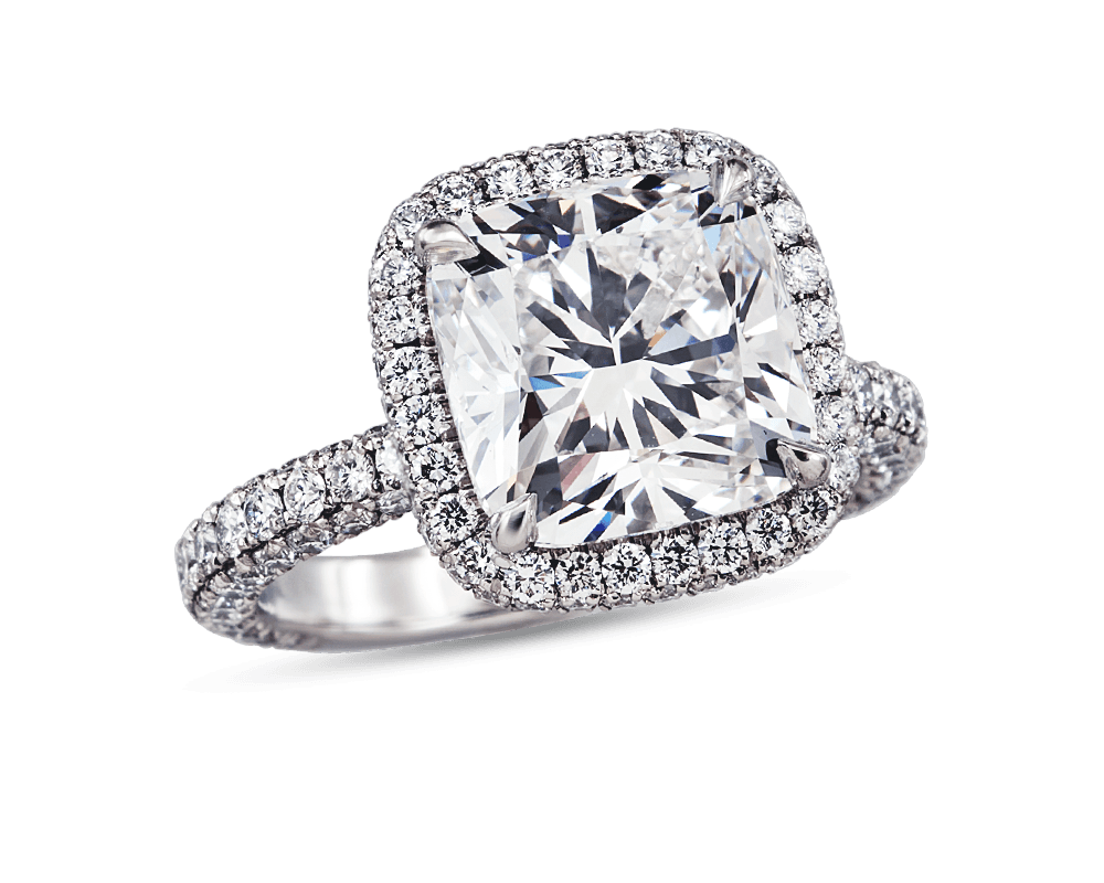 Halo Solitaire with Multi-Row 3D Pave & U Stems